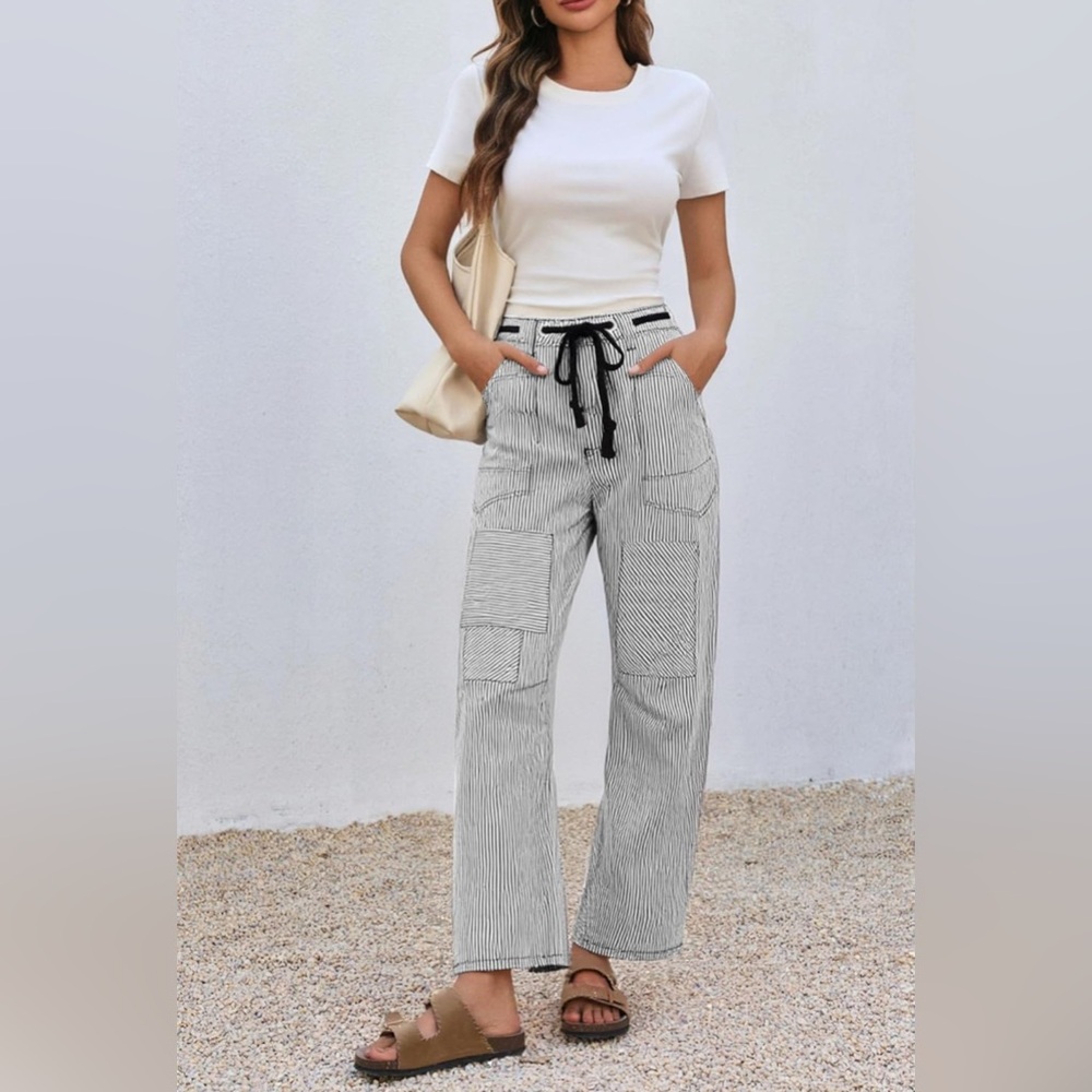 PLNOTME Womens Size 8 Baggy Barrel Horseshoe Jeans Wide Leg Striped